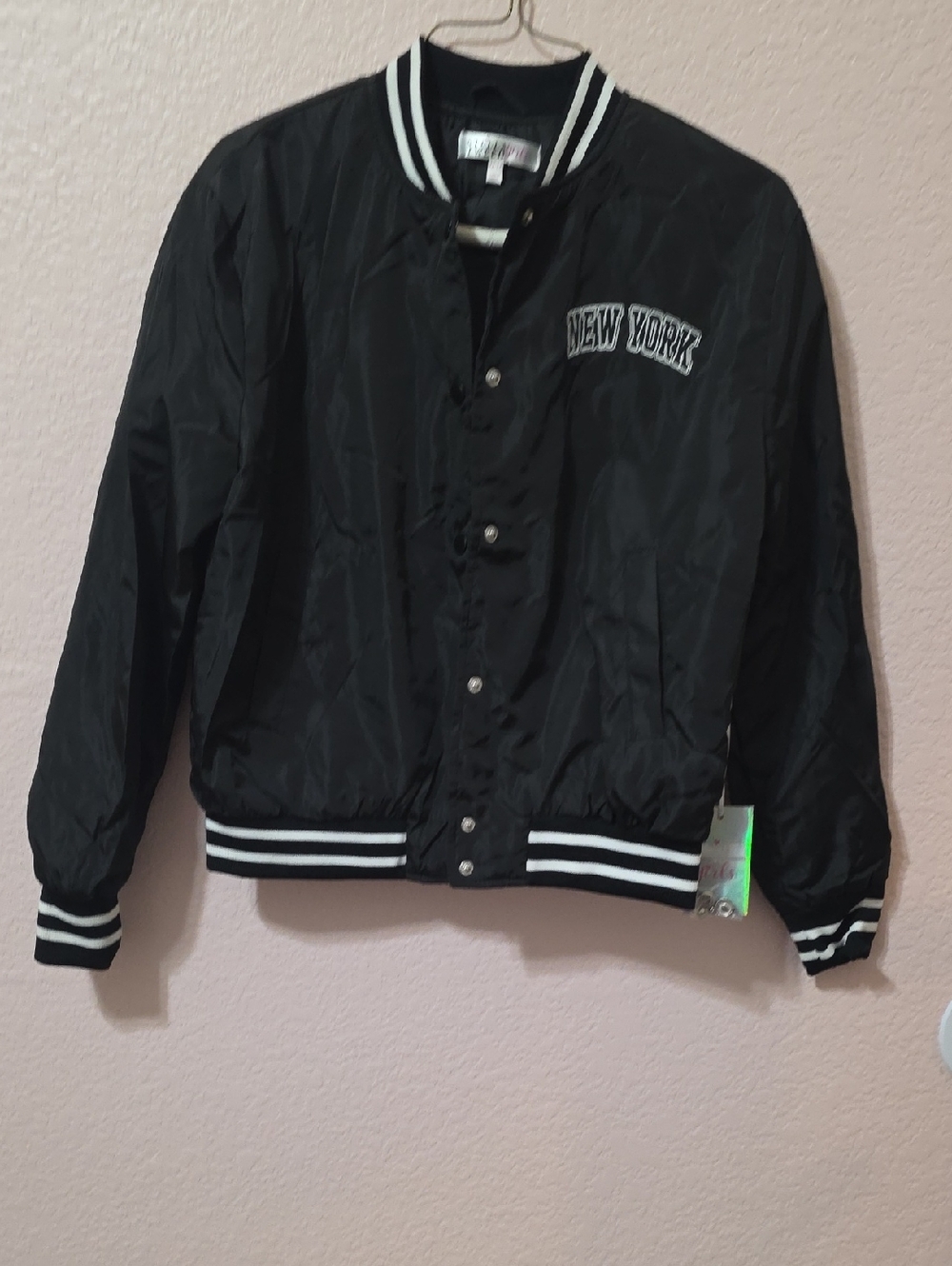 Stella Tweed Black & White Kids Varsity Jacket with 'New York' Patch